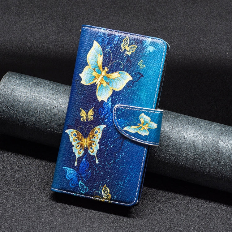 For Samsung Galaxy S25+ 5G Colored Drawing Pattern Zipper Leather Phone Case(Gold Butterfly)