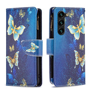 For Samsung Galaxy S25+ 5G Colored Drawing Pattern Zipper Leather Phone Case(Gold Butterfly)