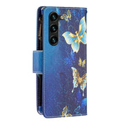 For Samsung Galaxy S25+ 5G Colored Drawing Pattern Zipper Leather Phone Case(Gold Butterfly)