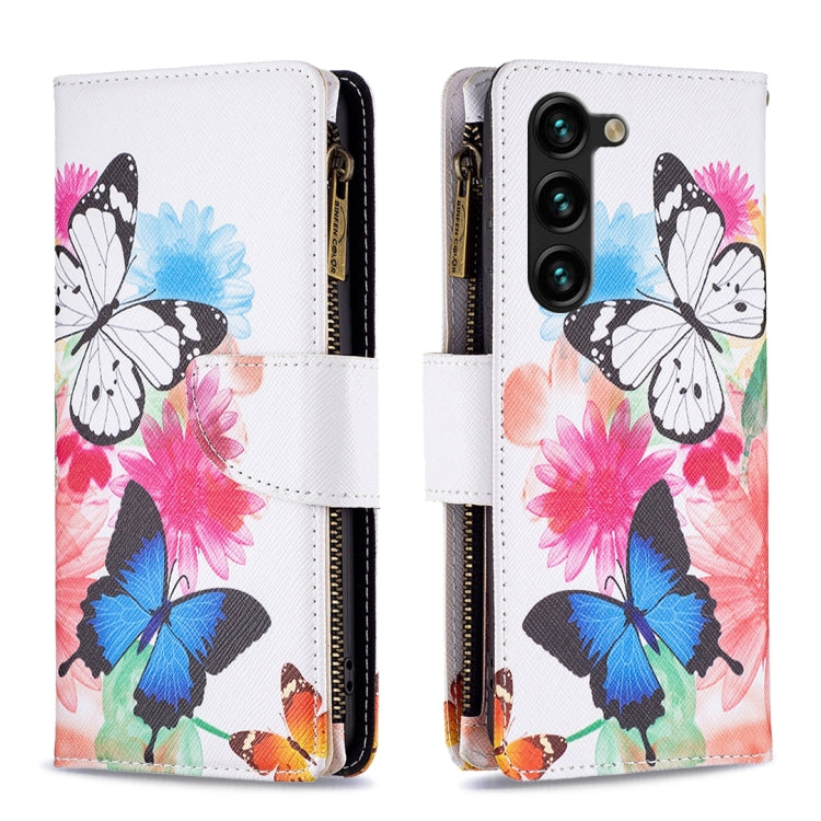 For Samsung Galaxy S25+ 5G Colored Drawing Pattern Zipper Leather Phone Case(Two Butterflies)