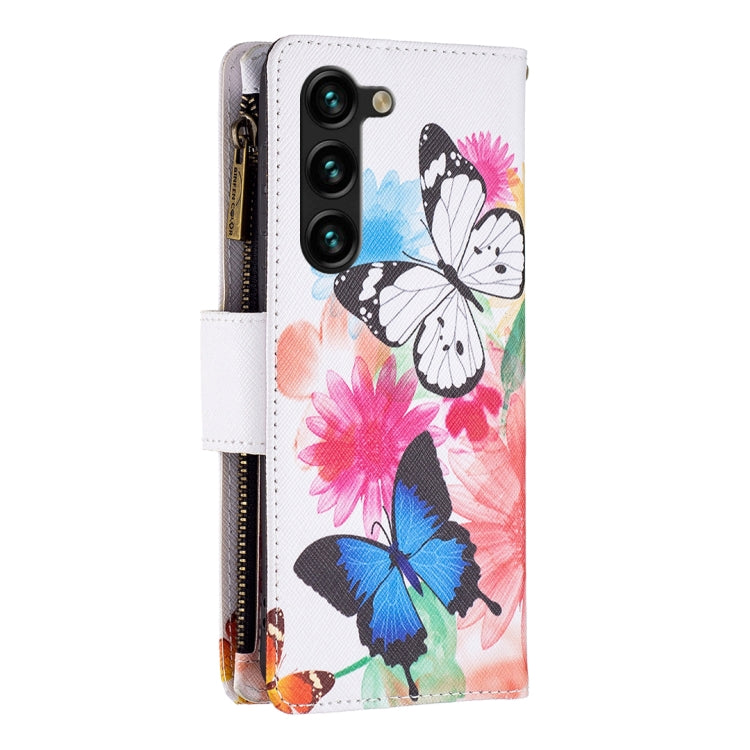 For Samsung Galaxy S25+ 5G Colored Drawing Pattern Zipper Leather Phone Case(Two Butterflies)