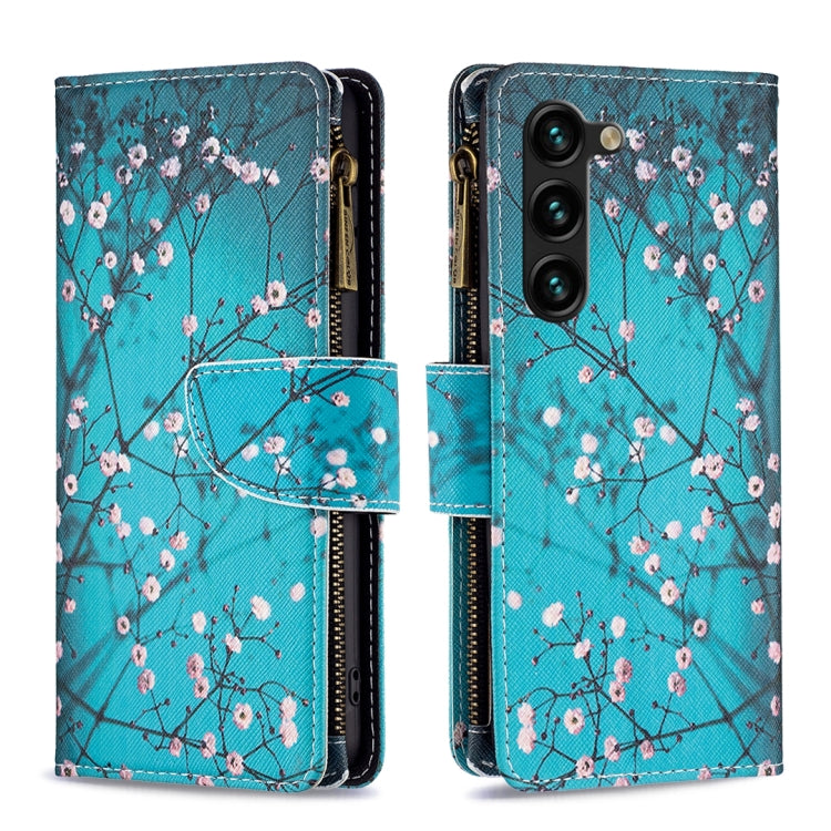 For Samsung Galaxy S25+ 5G Colored Drawing Pattern Zipper Leather Phone Case(Plum Blossom)