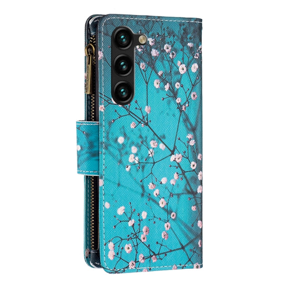 For Samsung Galaxy S25+ 5G Colored Drawing Pattern Zipper Leather Phone Case(Plum Blossom)