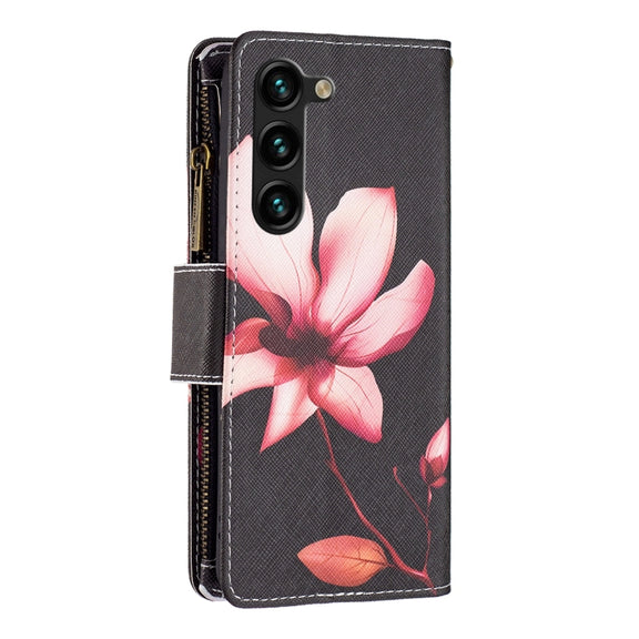 For Samsung Galaxy S25+ 5G Colored Drawing Pattern Zipper Leather Phone Case(Lotus)