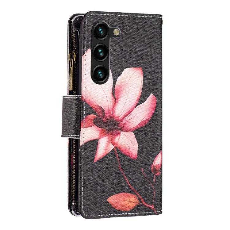 For Samsung Galaxy S25+ 5G Colored Drawing Pattern Zipper Leather Phone Case(Lotus)
