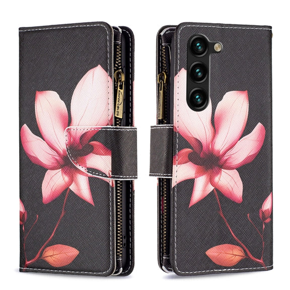 For Samsung Galaxy S25+ 5G Colored Drawing Pattern Zipper Leather Phone Case(Lotus)