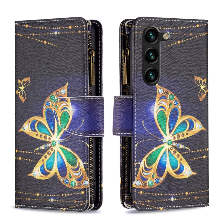 For Samsung Galaxy S25+ 5G Colored Drawing Pattern Zipper Leather Phone Case(Big Butterfly)