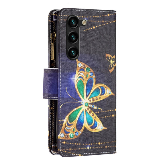 For Samsung Galaxy S25+ 5G Colored Drawing Pattern Zipper Leather Phone Case(Big Butterfly)
