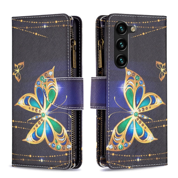 For Samsung Galaxy S25+ 5G Colored Drawing Pattern Zipper Leather Phone Case(Big Butterfly)