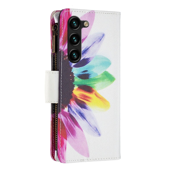 For Samsung Galaxy S25+ 5G Colored Drawing Pattern Zipper Leather Phone Case(Sun Flower)