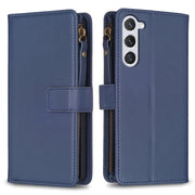 For Samsung Galaxy S25 5G 9 Card Slots Zipper Wallet Leather Flip Phone Case(Blue)