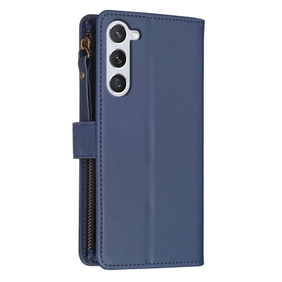 For Samsung Galaxy S25 5G 9 Card Slots Zipper Wallet Leather Flip Phone Case(Blue)