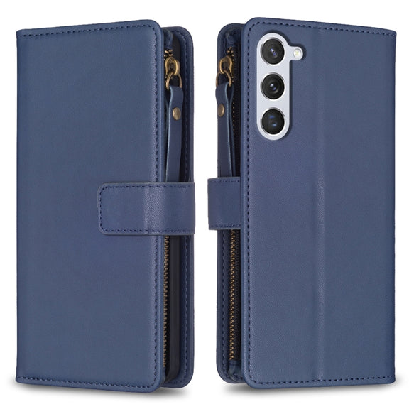For Samsung Galaxy S25 5G 9 Card Slots Zipper Wallet Leather Flip Phone Case(Blue)