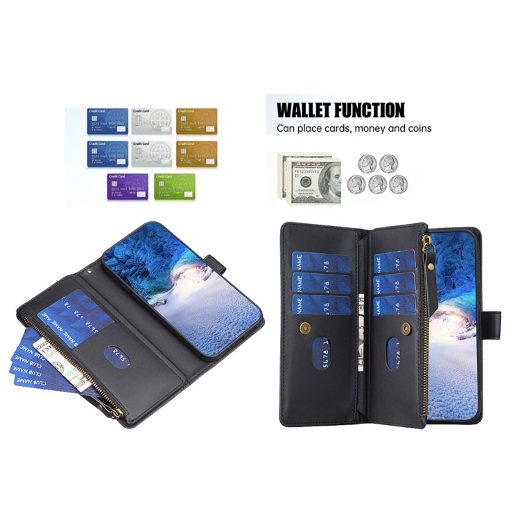 For Samsung Galaxy S25 5G 9 Card Slots Zipper Wallet Leather Flip Phone Case(Black)