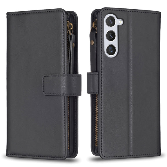 For Samsung Galaxy S25 5G 9 Card Slots Zipper Wallet Leather Flip Phone Case(Black)