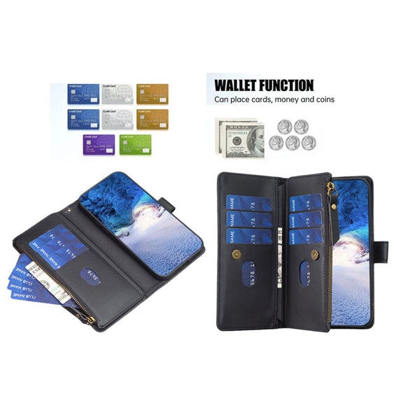 For Samsung Galaxy S25 5G 9 Card Slots Zipper Wallet Leather Flip Phone Case(Black)