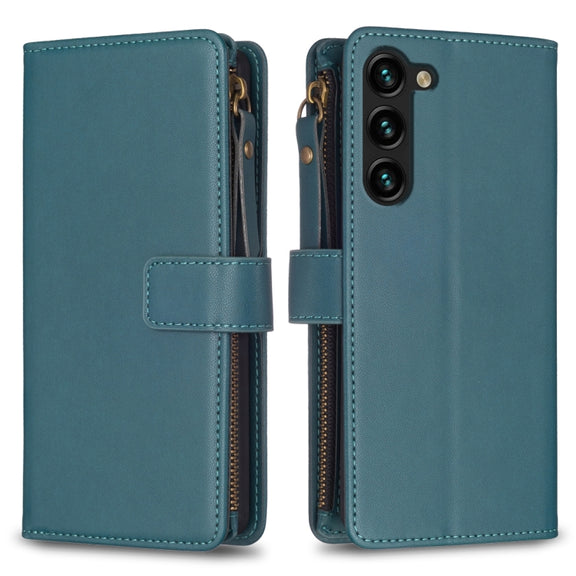 For Samsung Galaxy S25+ 5G 9 Card Slots Zipper Wallet Leather Flip Phone Case(Green)
