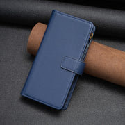 For Samsung Galaxy S25+ 5G 9 Card Slots Zipper Wallet Leather Flip Phone Case(Blue)