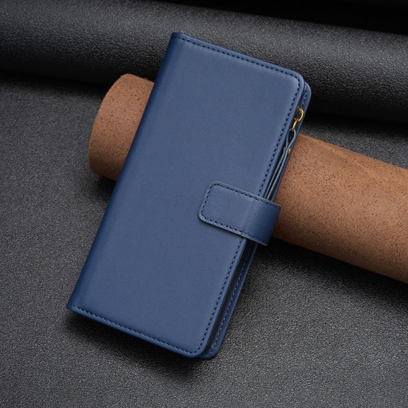For Samsung Galaxy S25+ 5G 9 Card Slots Zipper Wallet Leather Flip Phone Case(Blue)