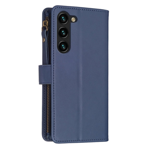 For Samsung Galaxy S25+ 5G 9 Card Slots Zipper Wallet Leather Flip Phone Case(Blue)