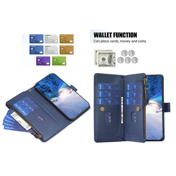 For Samsung Galaxy S25+ 5G 9 Card Slots Zipper Wallet Leather Flip Phone Case(Blue)