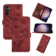 For Samsung Galaxy S25 5G Butterfly Cat Embossing Flip Leather Phone Case(Red)