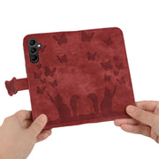 For Samsung Galaxy S25 5G Butterfly Cat Embossing Flip Leather Phone Case(Red)