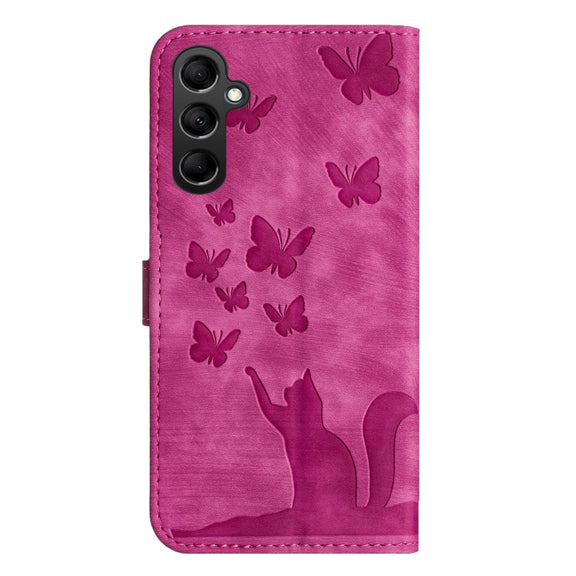 For Samsung Galaxy S25 5G Butterfly Cat Embossing Flip Leather Phone Case(Pink)