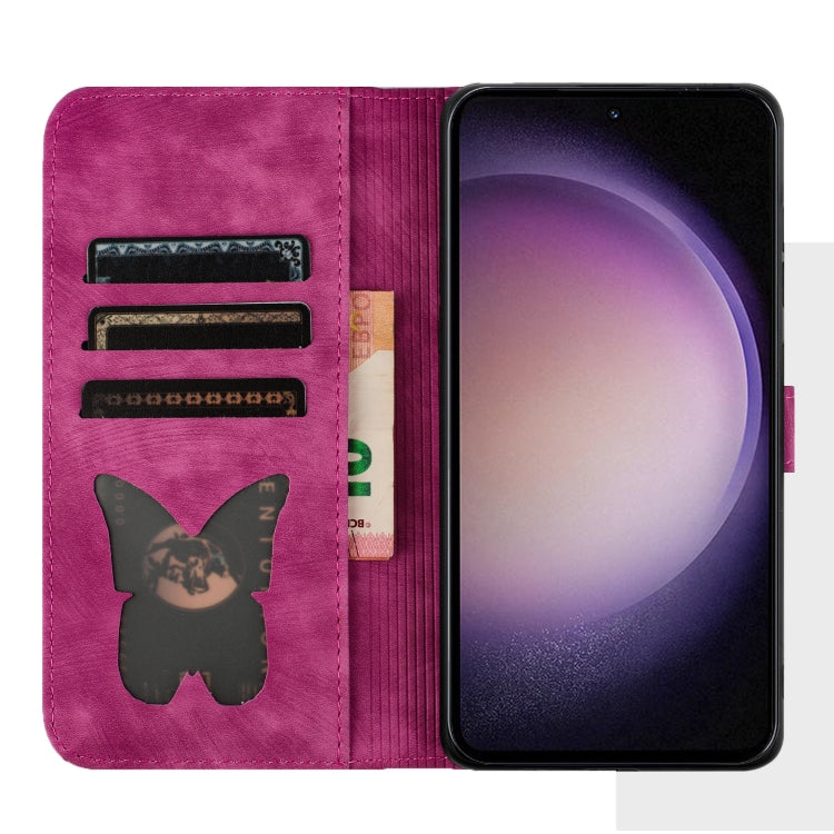 For Samsung Galaxy S25 5G Butterfly Cat Embossing Flip Leather Phone Case(Pink)
