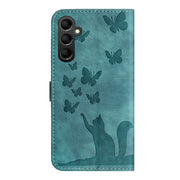 For Samsung Galaxy S25 5G Butterfly Cat Embossing Flip Leather Phone Case(Wathet)