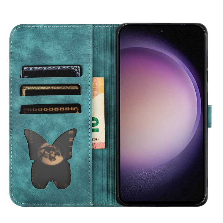 For Samsung Galaxy S25 5G Butterfly Cat Embossing Flip Leather Phone Case(Wathet)