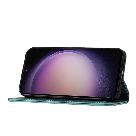 For Samsung Galaxy S25 5G Butterfly Cat Embossing Flip Leather Phone Case(Wathet)