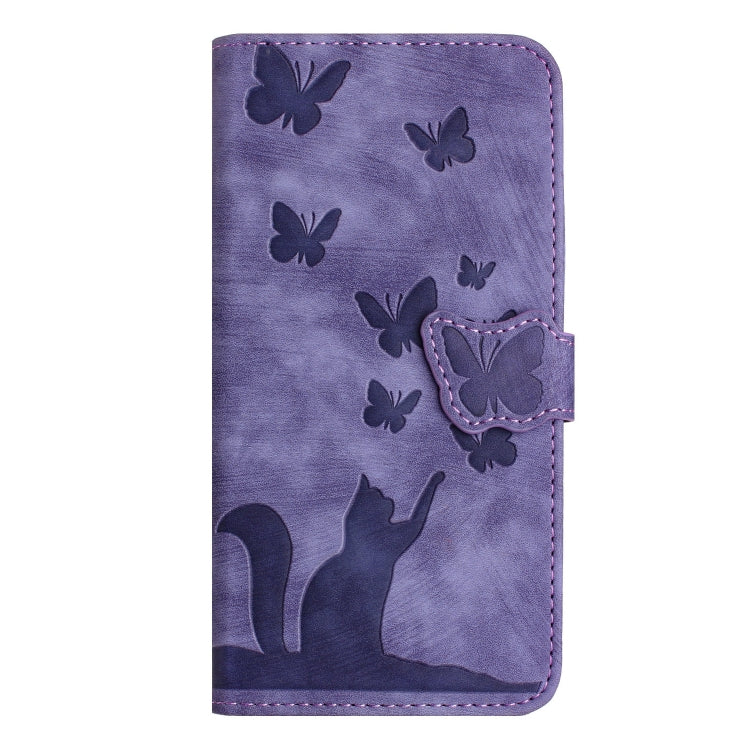 For Samsung Galaxy S25+ 5G Butterfly Cat Embossing Flip Leather Phone Case(Purple)