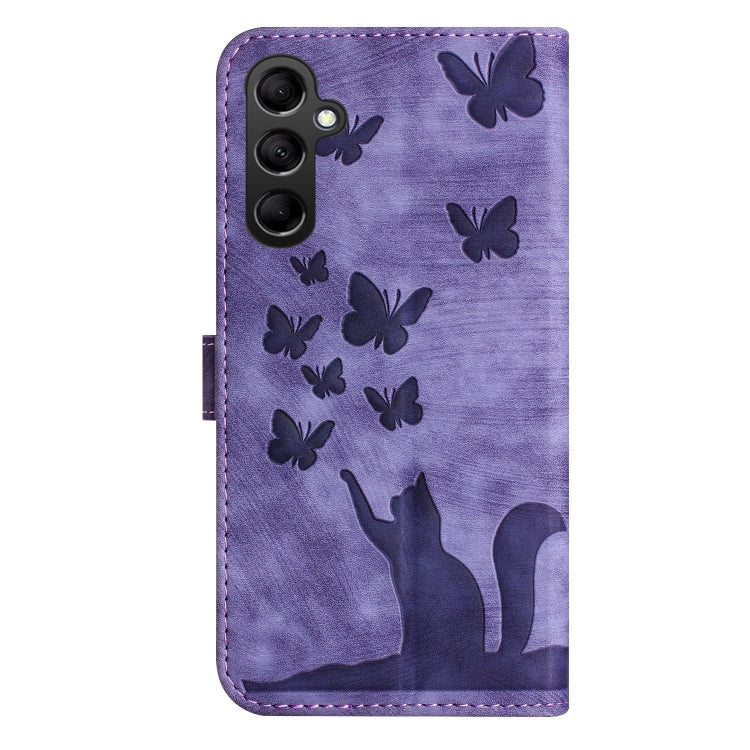 For Samsung Galaxy S25+ 5G Butterfly Cat Embossing Flip Leather Phone Case(Purple)