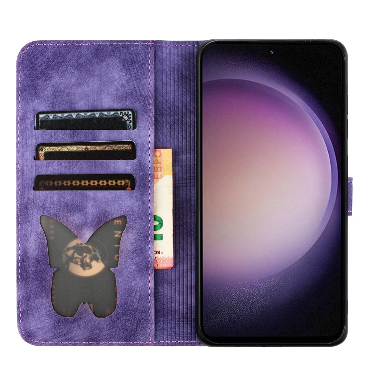 For Samsung Galaxy S25+ 5G Butterfly Cat Embossing Flip Leather Phone Case(Purple)