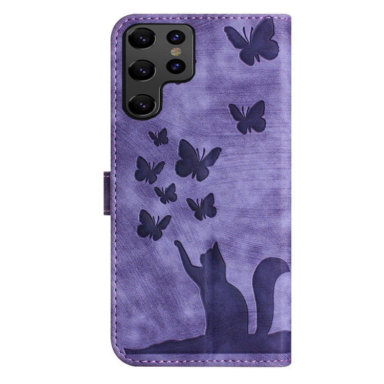 For Samsung Galaxy S25 Ultra 5G Butterfly Cat Embossing Flip Leather Phone Case(Purple)