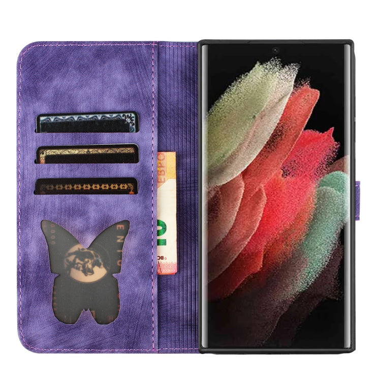 For Samsung Galaxy S25 Ultra 5G Butterfly Cat Embossing Flip Leather Phone Case(Purple)