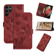 For Samsung Galaxy S25 Ultra 5G Butterfly Cat Embossing Flip Leather Phone Case(Red)