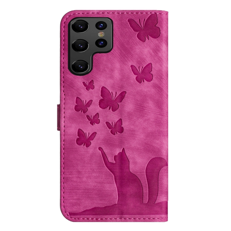 For Samsung Galaxy S25 Ultra 5G Butterfly Cat Embossing Flip Leather Phone Case(Pink)