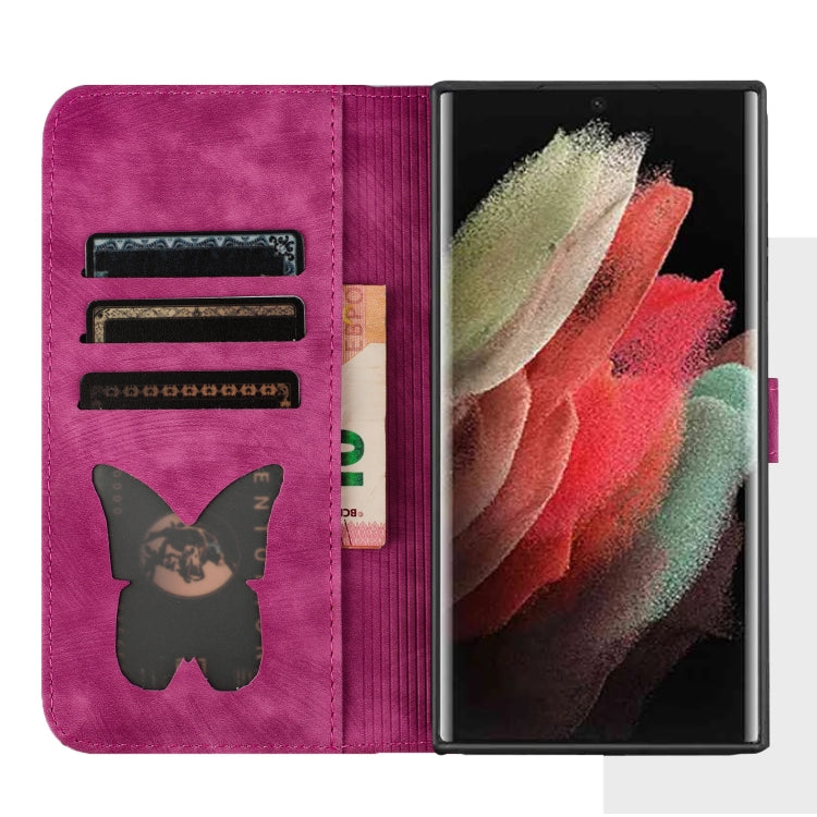 For Samsung Galaxy S25 Ultra 5G Butterfly Cat Embossing Flip Leather Phone Case(Pink)