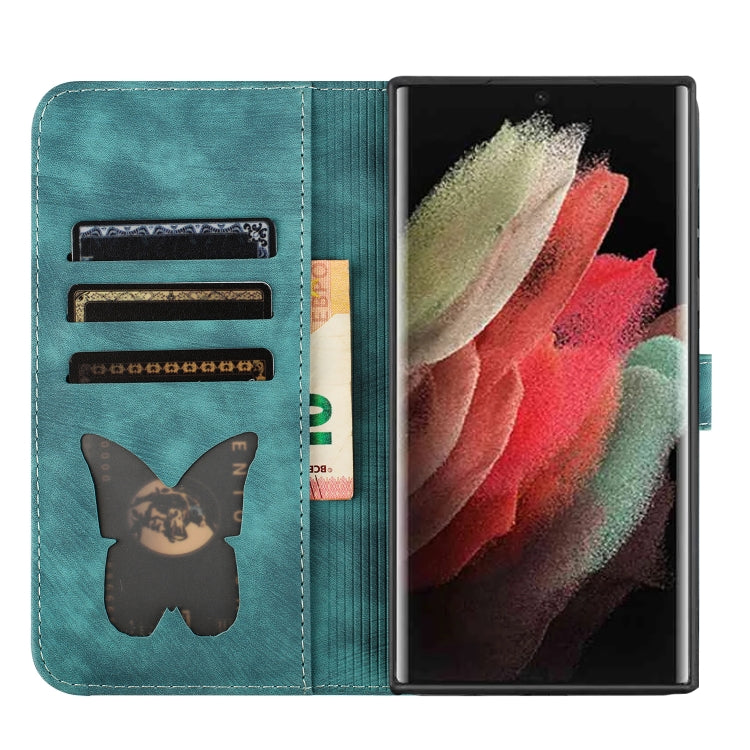 For Samsung Galaxy S25 Ultra 5G Butterfly Cat Embossing Flip Leather Phone Case(Wathet)
