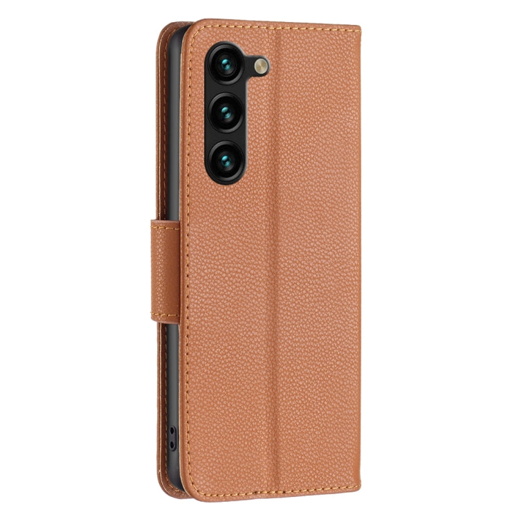 For Samsung Galaxy S25+ 5G Litchi Texture Pure Color Flip Leather Phone Case(Brown)
