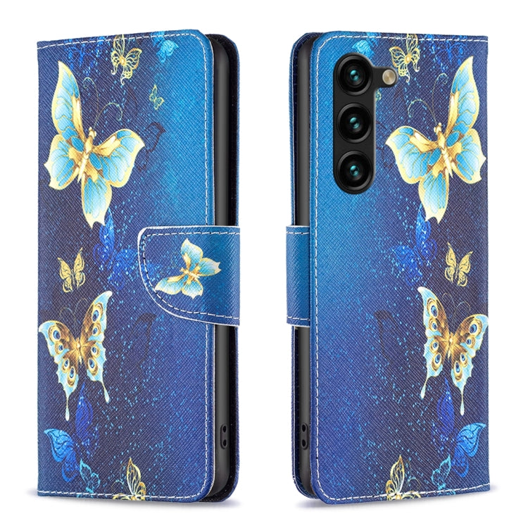For Samsung Galaxy S25+ 5G Colored Drawing Pattern Leather Phone Case(Gold Butterfly)