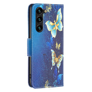 For Samsung Galaxy S25+ 5G Colored Drawing Pattern Leather Phone Case(Gold Butterfly)