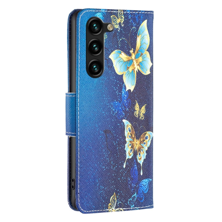 For Samsung Galaxy S25+ 5G Colored Drawing Pattern Leather Phone Case(Gold Butterfly)