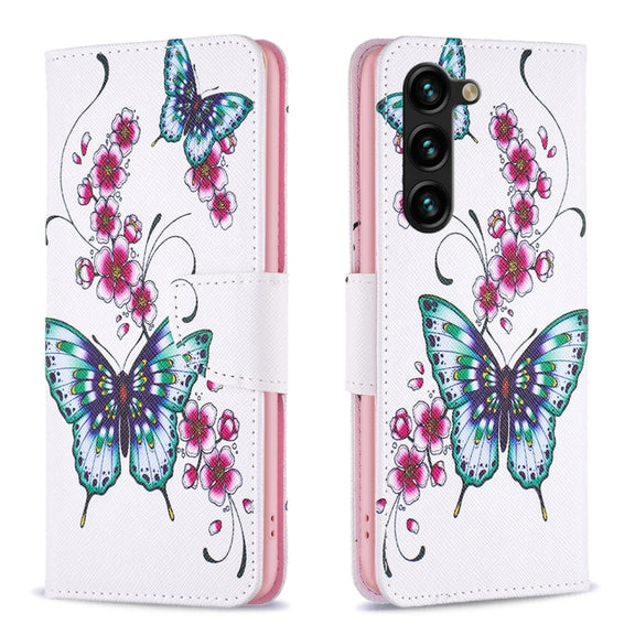 For Samsung Galaxy S25+ 5G Colored Drawing Pattern Leather Phone Case(Flowers Butterfly)