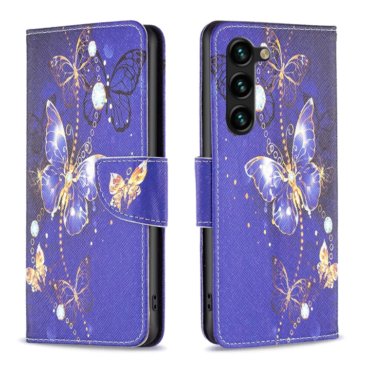 For Samsung Galaxy S25+ 5G Colored Drawing Pattern Leather Phone Case(Purple Butterfly)