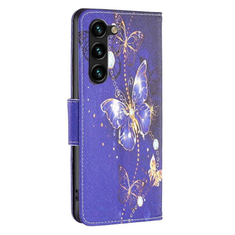 For Samsung Galaxy S25+ 5G Colored Drawing Pattern Leather Phone Case(Purple Butterfly)
