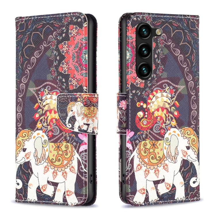 For Samsung Galaxy S25+ 5G Colored Drawing Pattern Leather Phone Case(Flowers Elephant)