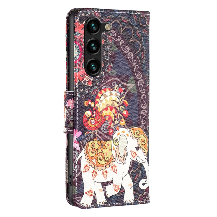 For Samsung Galaxy S25+ 5G Colored Drawing Pattern Leather Phone Case(Flowers Elephant)